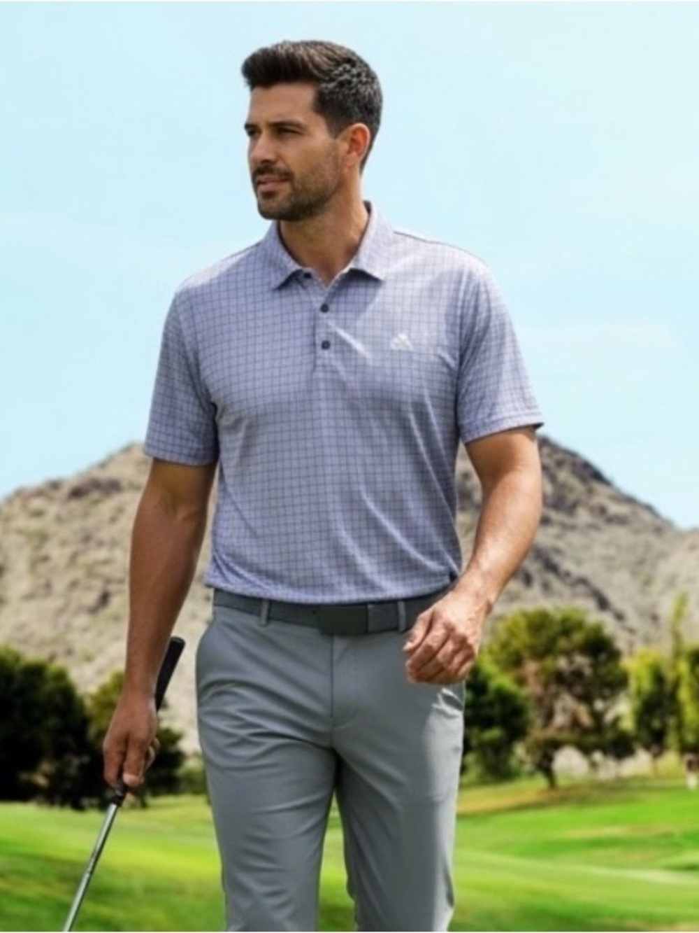 Adidas Golf Polo Shirt | Lavender Grid Check | Performance Stretch | Size Large